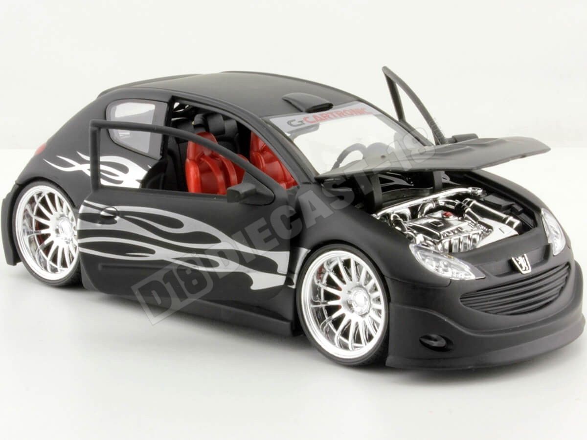 2003 Peugeot 206 Tuning Negro Mate 1:24 Welly 22486