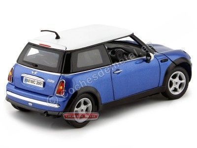 Cochesdemetal.es 2004 Mini Coper R50 Azul-Blanco 1:18 Motor Max 73114 2
