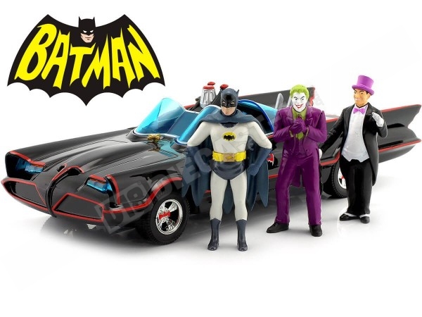 1966 TV Series Batmobile con Batman, Robin, Joker y Pingüino 1:24 Jada Toys 33737/253215011