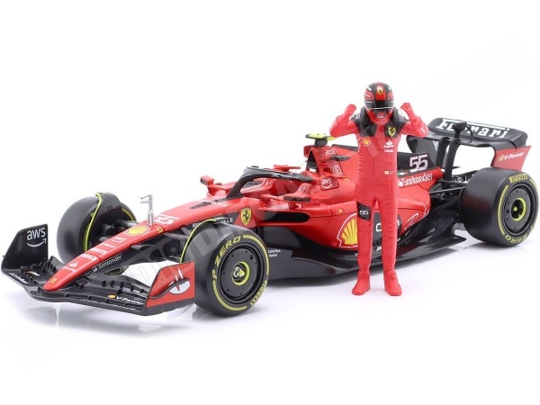 2023 Ferrari SF-23 Fórmula 1 Nº55 Carlos Sainz + Figura del Piloto 1:24 Bburago 26809