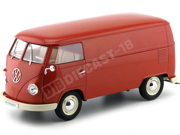 1963 Volkswagen T1 Microbus Panel Van Rojo 1:18 Welly 18053