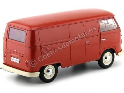 Cochesdemetal.es 1963 Volkswagen T1 Microbus Panel Van Rojo 1:18 Welly 18053 2