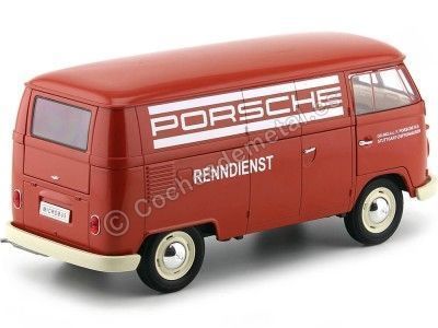 Cochesdemetal.es 1963 Volkswagen T1 Microbus Pannel Van "Service Porsche" Rojo 1:18 Welly 18053 2