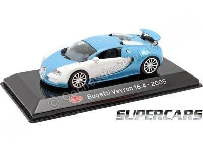 Cochesdemetal.es 2005 Bugatti Veyron 16.4 "SuperCars" Blanco-Azul 1:43 Editorial Salvat SC10